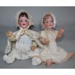 2 bisque head character dolls with heads made in Koppelsdorf Germany by Heubach, circa 1920's,