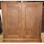 19th century pine side cupboard enclosed by a pair of panelled doors, 97cm wide x 98cm high