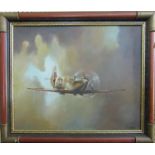 P Charles (20th/21st century British School) - Study of a Spitfire in flight, oil on canvas, signed,
