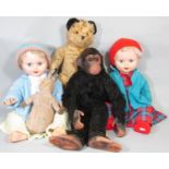 Collection of vintage toys including a Dean's Rag Book 'Childsplay' chipanzee length 58cm, a teddy