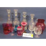 Large collection of various clear and cranberry glassware to include two harlequin pairs of clear