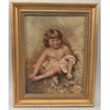 Early (20th century school) study of a seated child, oil on canvas, no visible signature, 29 x 21 cm