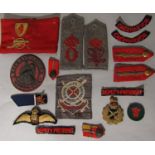 Interesting collection of military buttons, naval and army, WWI and later, cap badges, cloth badges,