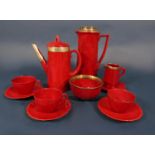 A collection of Royal Doulton flambewares comprising a coffee pot, hot water jug, cream jug and