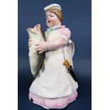 A late 19th century continental humorous jug and cover in the form of a portly female cook holding a