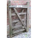 A weathered soft wood five bar pedestrian/hunting gate, 3ft wide x 130 cm high approximately