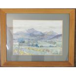 Kate Wylie (Scottish 1877-1941) - Mountainous landscape with sheep grazing, pony, etc, watercolour