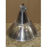An industrial hanging ceiling light with domed conical shade, 62 cm high x 59 cm in diameter at