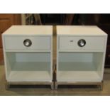 Four contemporary white wood and chrome bedside or lamp tables by Jonathan Adler, 48cm wide