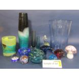 A collection of various Art glass paperweight dumps to include novelty examples in the form of