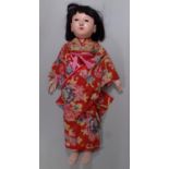 1930's Japanese Gofun Ichimatsu tall doll, originally purchased in Singapore, with glass eyes,