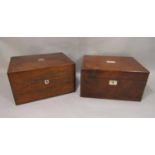 19th century burr walnut dressing box with fitted interior 31cm long with a further similar rosewood