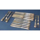 Collection of silver handled flatware to include five silver handled kings handle dessert knives,