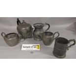 A mixed lot comprising a three piece silver plated tea service, a large collection of pewter and
