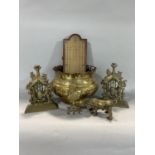 Mixed brass lot, comprising two door porters, a cribbage board, candlesticks etc