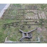 A pair of Victorian cast iron bench ends, a further pair of cast iron brackets/supports with