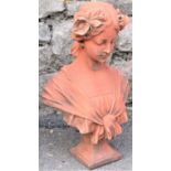 An art nouveau style composition bust 'Josephine' with simulated terracotta finish, 47cm high