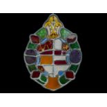 Antique leaded stained glass panel, decorated with various crests 46cm x 35cm