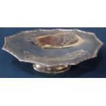 Edwardian silver aesthetic style pedestal dish, with four pierced Islamic type panels and cast