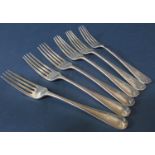 Set of six silver old English dessert forks, maker JSH, London 1892, 10oz approx