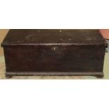 A 19th century stained pine blanket box with hinged lid, candle box and later simulated wood grain