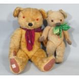 2 mid 20th century teddy bears by Chad Valley, both with glass eyes and stitched noses, the larger