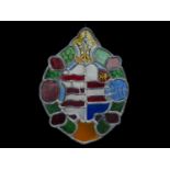 Antique leaded stained glass panel, decorated with various crests 46cm x 35cm