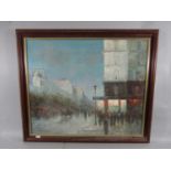 Attributed to T E Pencke (French B.1929) - Parisian style city street scene, oil on canvas,