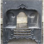 A 19th century cast iron fire insert with trailing foliate and reeded detail, lower serpentine