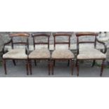 A set of four (2+2) 19th century mahogany bar back dining chairs with upholstered seats raised on