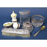 Mixed lot comprising two silver lidded jars and various other items to include a Ashford bone