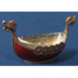 Norwegian silver and enamel novelty salt in the form of a Scandinavian long boat, stamped 925 S