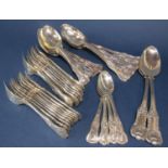 A harlequin collection of Georgian and later kings pattern flatware comprising eight table forks,