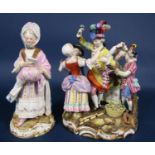 A fine quality 19th century Meissen figure of a lady in 18th century style costume with bonnet and