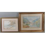 A collection of 19th century and later watercolours of landscapes including a continental lake scene