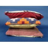 5 vintage kelim type cushions, largest 48 x 47cm, together with one further cushion with a carpet