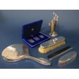 Mixed collection of silver comprising a hung companion manicure set, a dressing brush, comb and