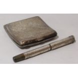 An engraved silver fountain pen with presentation script dated 1924, together with an engraved