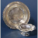 Two silver dishes, one with pie crust rim, the other on a pedestal base with lobed rim, 6 oz approx