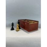 Cased boxwood and ebony chess set in the manner of Staunton, height of king 8cm