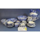 An extensive collection of blue and white transfer printed wares including Copeland Spode Italian