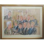Pricilla Coleman (British 20th/21st century) - Court room press drawing of the Westminster Eight