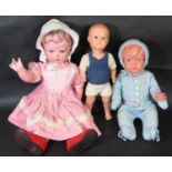 3 early celluloid dolls, the largest, 1930's, is 71cm tall has the turtle mark for Rheinische