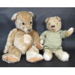 2 mid 20th century teddy bears including a large bear probably by Chiltern with jointed body,