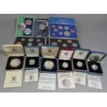 Proof Royal Mint silver coinage, three £1 coins, two 1983, one 1984, commemorative silver coin,