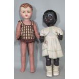 2 vintage mechanical walking dolls, the first is French by Gégé circa 1940's, 60cm tall with painted