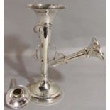 Modern silver three branch epergne, the central taper trumpet with three further smaller trumpets
