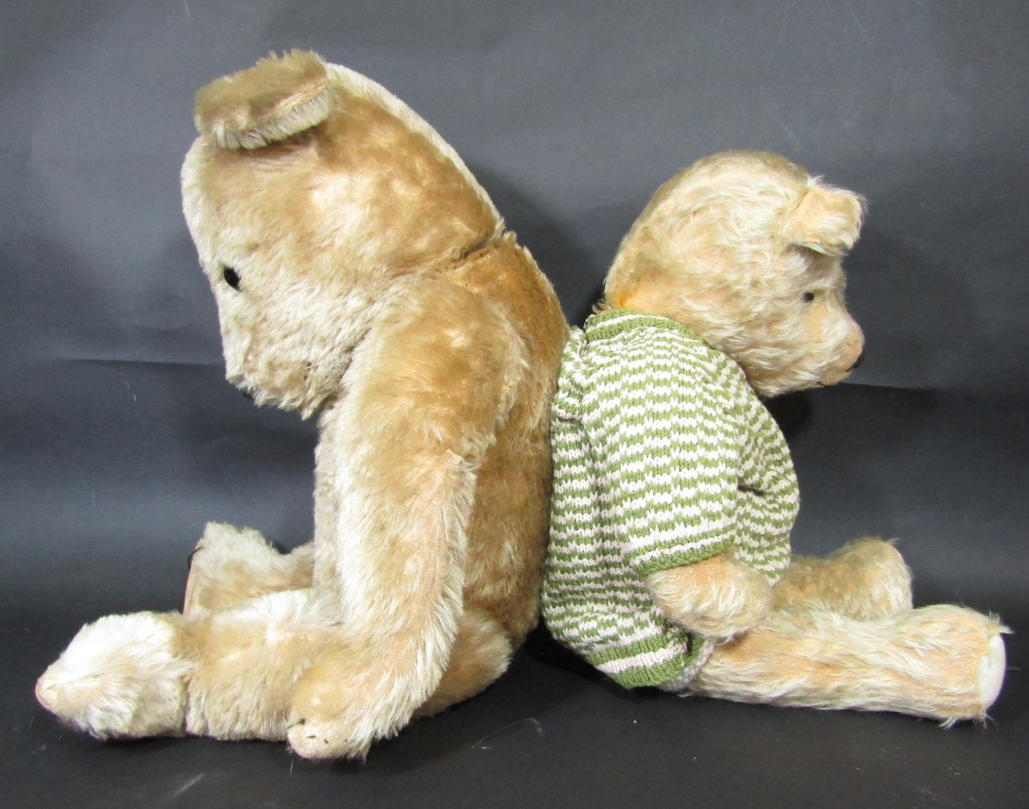 2 mid 20th century teddy bears including a large bear probably by Chiltern with jointed body, - Image 2 of 7