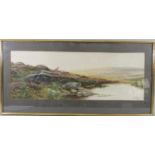 D Sherrin (early 20th century British school) - Highland landscape with stag, watercolour and