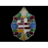 Antique leaded stained glass panel, decorated with various crests 46cm x 35cm